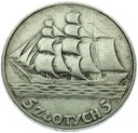 5 zł złotych 1936 Żaglowiec Żaglówka Statek