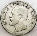 Szwecja, 2 Korony Kronor 1907, Oscar II, SREBRO
