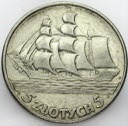 5 zł złotych 1936 Żaglowiec Żaglówka Statek