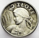 2 zł złote 1925 Kobieta i kłosy, żniwiarka, kropka