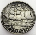 2 zł złote 1936 Żaglowiec Żaglówka Statek