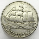 5 zł złotych 1936 Żaglowiec Żaglówka Statek