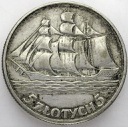 5 zł złotych 1936 Żaglowiec Żaglówka Statek