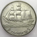 5 zł złotych 1936 Żaglowiec Żaglówka Statek
