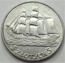 5 zł złotych 1936 Żaglowiec Żaglówka Statek