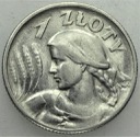 1 zł złoty 1925 Kobieta i kłosy, żniwiarka, kropka