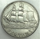 5 zł złotych 1936 Żaglowiec Żaglówka Statek