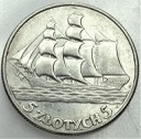 5 zł złotych 1936 Żaglowiec Żaglówka Statek ŁADNY