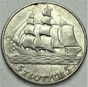 5 zł złotych 1936 Żaglowiec Żaglówka Statek ŁADNY