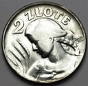 2 zł złote 1925 Kobieta i kłosy, żniwiarka, kropka