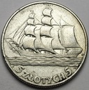 5 zł złotych 1936 Żaglowiec Żaglówka Statek
