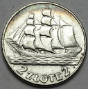 2 zł złote 1936 Żaglowiec Żaglówka Statek