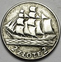2 zł złote 1936 Żaglowiec Żaglówka Statek