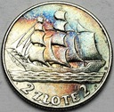 2 zł złote 1936 Żaglowiec Żaglówka Statek