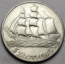 5 zł 1936 Żaglowiec Żaglówka Statek BARDZO ŁADNA