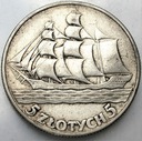 5 zł złotych 1936 Żaglowiec Żaglówka Statek