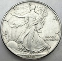 USA 1 dolar 1991 oz uncja One Silver Dollar SREBRO