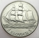 5 zł złotych 1936 Żaglowiec Żaglówka Statek ŁADNA