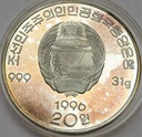 Korea Północna 20 Won 1996 31g Ag.999