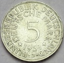 Niemcy 5 Marek, Mark 1951 SREBRO