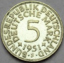 Niemcy 5 Marek, Mark 1951 SREBRO