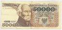 1989 50000 zł złotych Staszic seria F