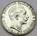 Niemcy 3 Marki Drei Mark 1909 A. Prusy SREBRO