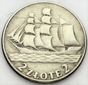 2 zł złote 1936 Żaglowiec Żaglówka Statek SREBRO