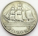 5 zł złotych 1936 Żaglowiec Żaglówka Statek